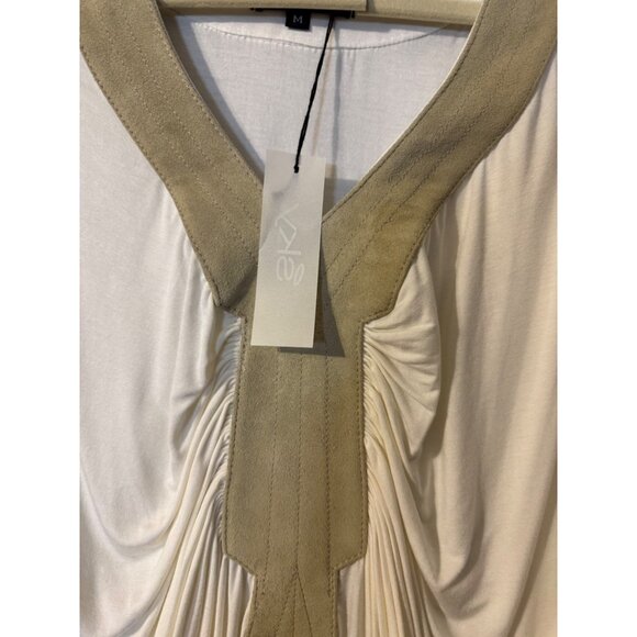 SKY Brand Top M White Tan Suede Trim Stretch Flowy Dolman Grecian Kimomo NEW - Picture 9 of 12